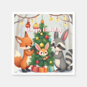Serviette En Papier Renard Mignon, Raton Laveur et Lapin de Noël à Con
