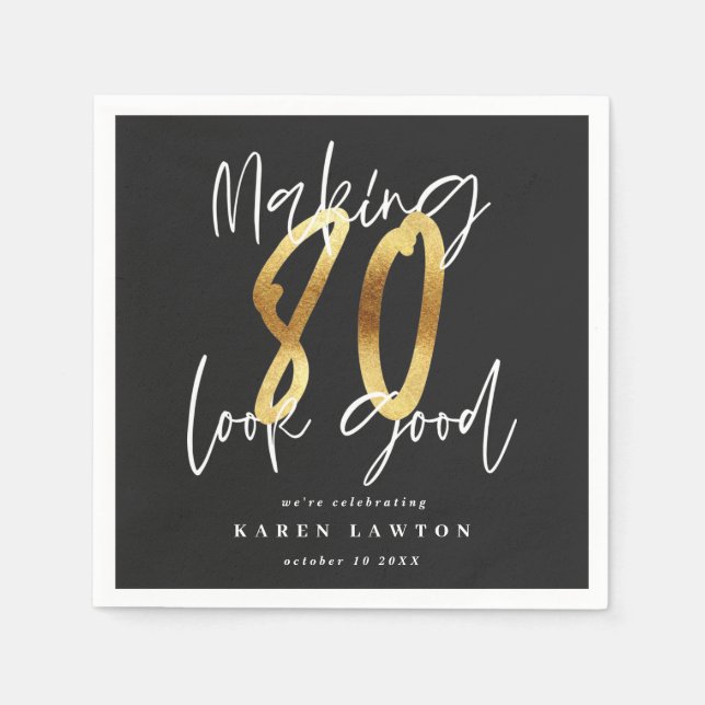 Serviette En Papier Rendre 80 belle or anniversaire serviettes (Devant)