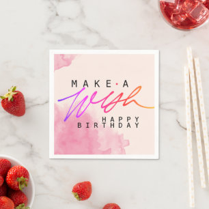 Serviette En Papier Rendre un voeu heureux anniversaire en rose