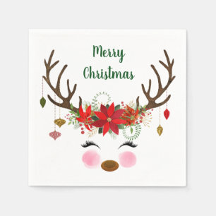 Serviette En Papier Renne et poinsettia mignons de Noël