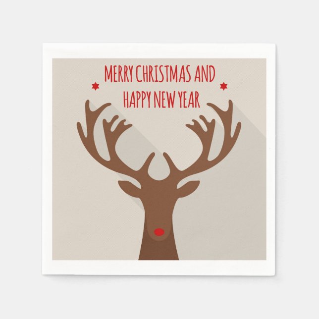 Serviette En Papier Renne hipster de Noël Joyeux Noël (Devant)