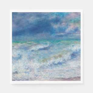 Serviette En Papier Renoir Seascape. Impressionnisme des vagues bleues