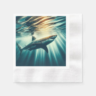 Serviette En Papier Requin dans la mer bleue profonde & soleil