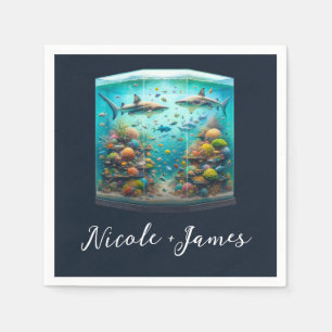 Serviette En Papier Requins & Poissons Aquarelle Aquatique Mariage Aqu