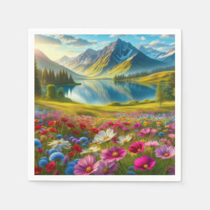Serviette En Papier Ressort coloré/lac de montagne fleuri