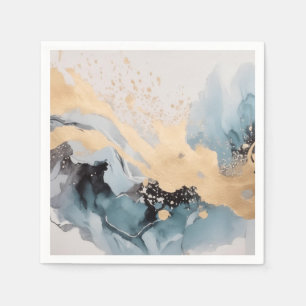 Serviette En Papier Résumé or et bleu abstrait