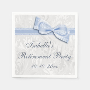 Serviette En Papier Retraite en Damassé et Nœud Faux Bleu