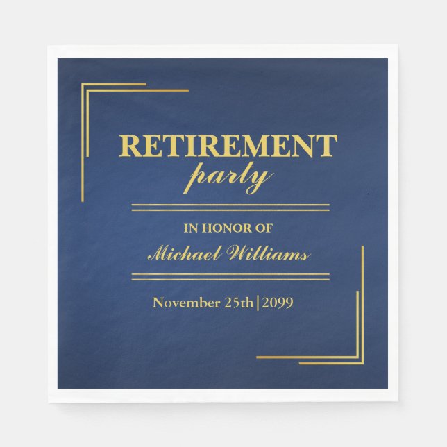 Serviette En Papier Retraite Entreprise Élégant Bleu Or (Devant)