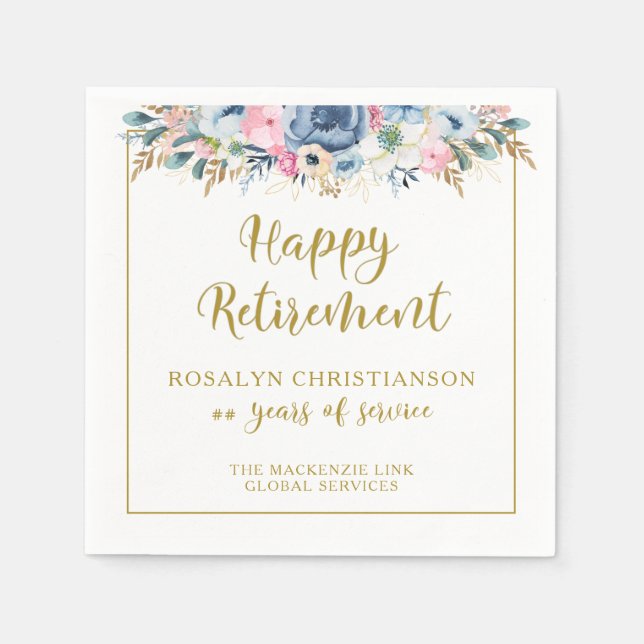 Serviette En Papier Retraite moderne Élégant Script Or Floral (Devant)