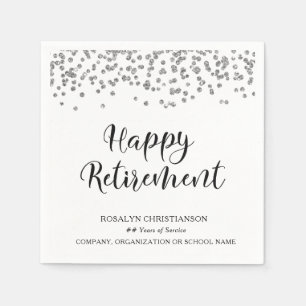 Serviette En Papier RETRAITE Script manuscrit Argent Nom Confetti