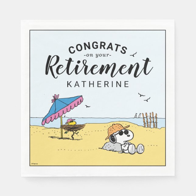 Serviette En Papier Retraite | Snoopy & Woodstock sur la plage (Devant)