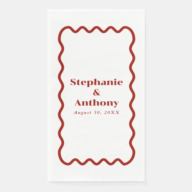 Serviette En Papier Retro 1950s Wavy Edge Mariage rouge foncé (Devant)