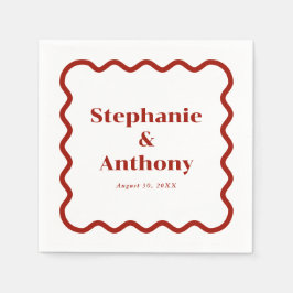 Serviette En Papier Retro 1950s Wavy Edge Mariage rouge foncé