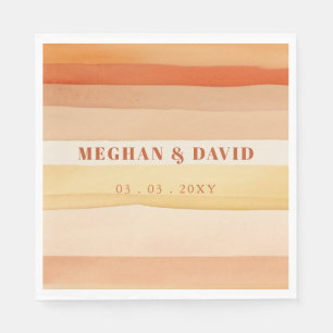 Serviette En Papier Rétro Aquarelle Stripes Terracotta Orange Mariage