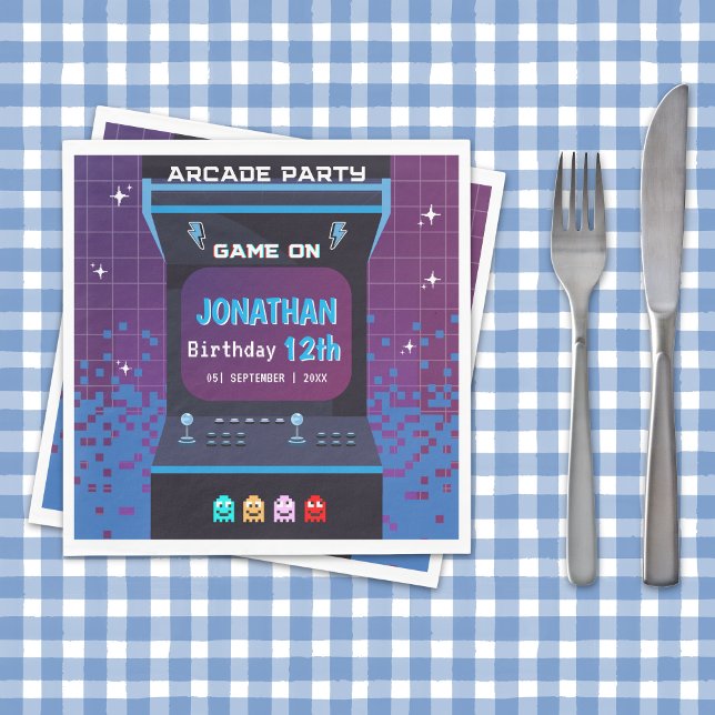 Serviette En Papier Retro Arcade Birthday Party | Game On Design (Créateur téléchargé)