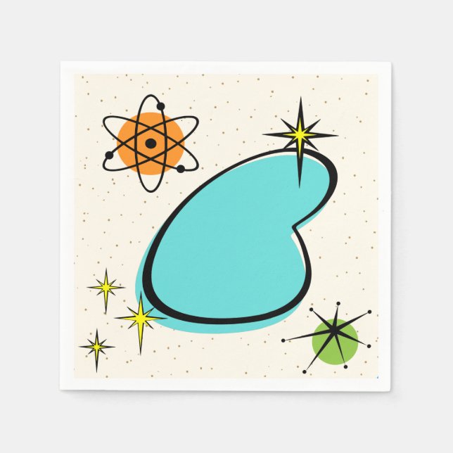 Serviette En Papier Retro Atomic Boomerang et Starbursts Papier Napkin (Devant)