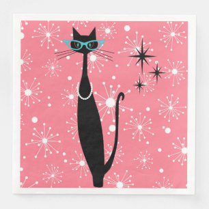 Serviette En Papier Retro Atomique Moyen Siècle Moderne MCM Chat noir