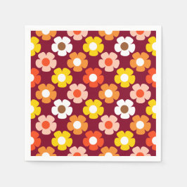 Serviette En Papier Retro Automne Fleurs d'automne Motif Bourgogne