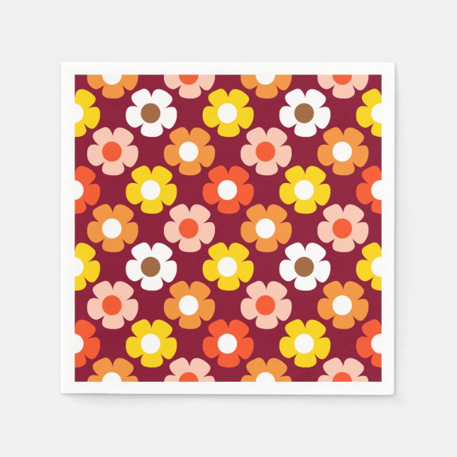 Serviette En Papier Retro Automne Fleurs d'automne Motif Bourgogne (Devant)
