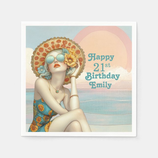 Serviette En Papier Retro Beach Glam Style 21e anniversaire (Devant)