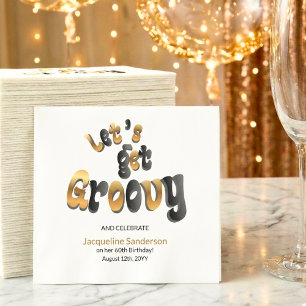 Serviette En Papier Retro Black Gold Faisons la Fête 60e Anniversaire