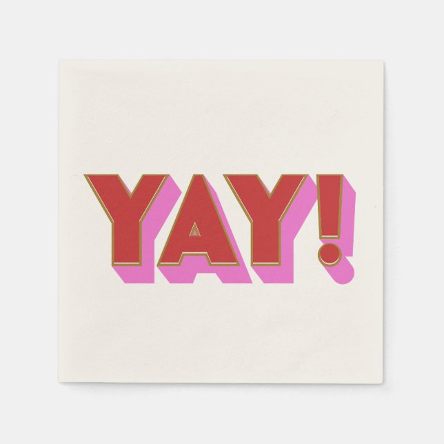 Serviette En Papier Retro Bold Red Pink YAY Félicitations Party (Devant)