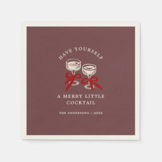 Serviette En Papier Retro Bourgogne Joyeux Petit Cocktail de Noël
