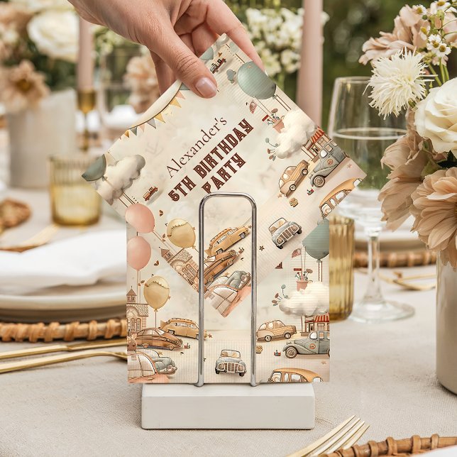 Serviette En Papier Retro Car Themed Kids Birthday (Créateur téléchargé)