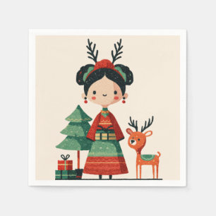 Serviette En Papier Retro Cartoon Frida Kahlo Cute Noël Simple