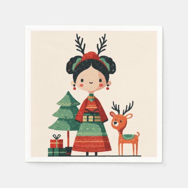 Serviette En Papier Retro Cartoon Frida Kahlo Cute Noël Simple (Devant)