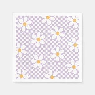 Serviette En Papier Retro Checker Lilac Daisy anniversaire