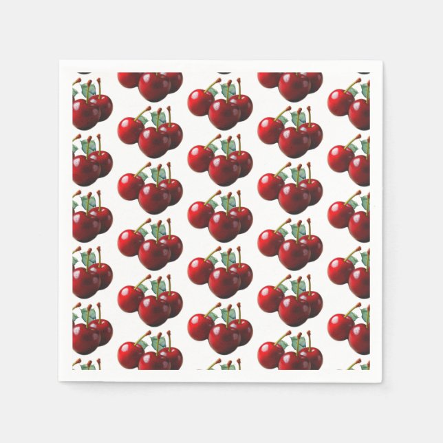 Serviette En Papier Retro Cherries fresh picked  (Devant)