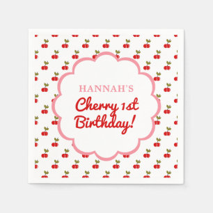 Serviette En Papier Retro Cherry 1er anniversaire Photo Party