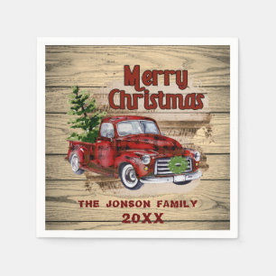 Serviette En Papier Retro classique Rustique Noël Fête de Camion Rouge