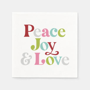 Serviette En Papier Retro Colorful Peace Joie & Love Noël