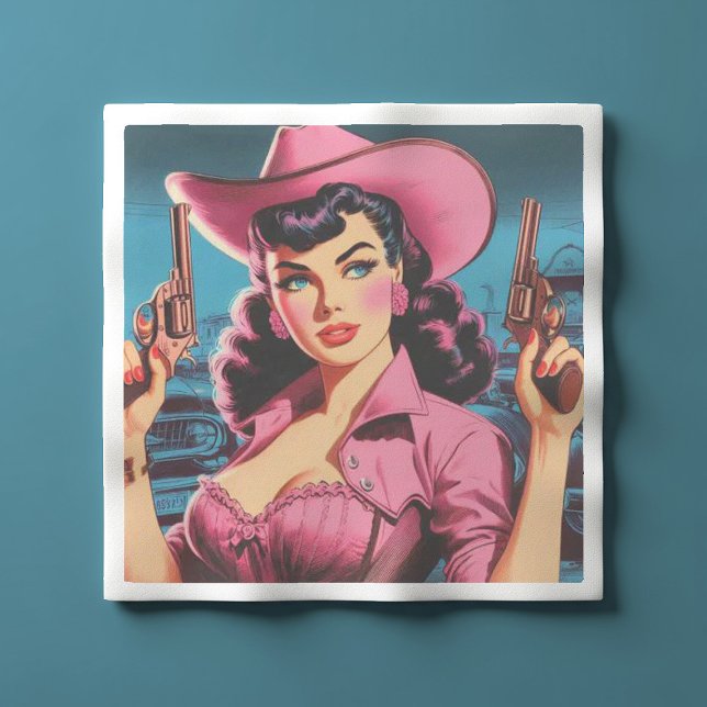 Serviette En Papier Retro Cute Cowgirl (Créateur téléchargé)