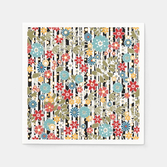 Serviette En Papier Rétro, floral rétro (Devant)