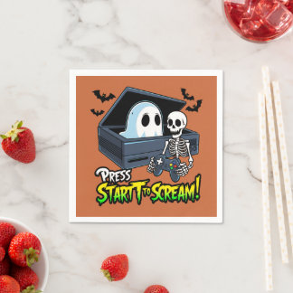 Serviette En Papier Rétro Gaming Halloween - Humour Squelette Console