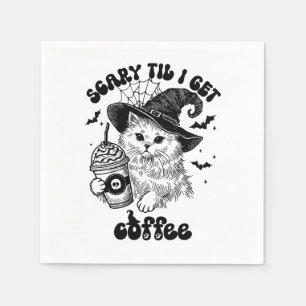 Serviette En Papier Retro Halloween Cat Coffee-Scary ’Jusqu'À Ce Que J