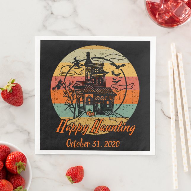 Serviette En Papier Retro Halloween Happy Haunting Haunting Haunting H (En situation)