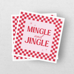 Serviette En Papier Retro Jingle et Mingle Noël Damier Rouge
