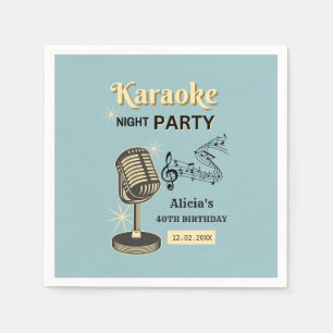 Serviette En Papier Retro Karaoke Night Party Turquoise & Crème Annive