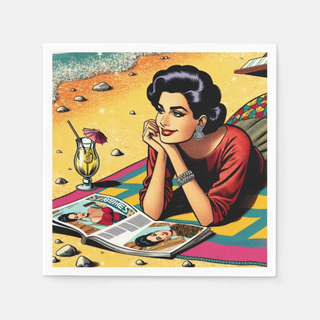 Serviette En Papier Retro Lady at Beach Daydreabout Fashion (Devant)