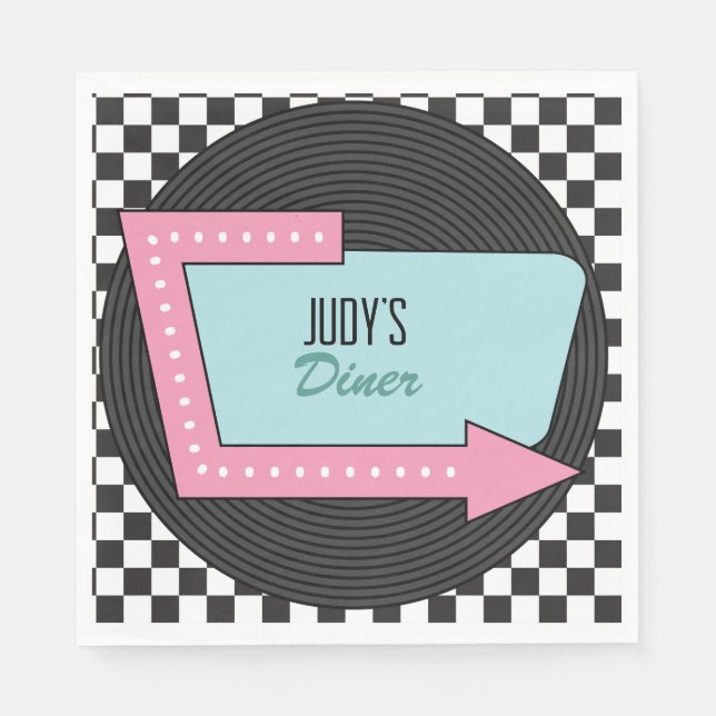 Serviette En Papier Retro les années 50 fête d'anniversaire (Devant)