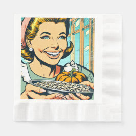 Serviette En Papier Retro Maman tenant Plate d'Halloween Citrouilles s