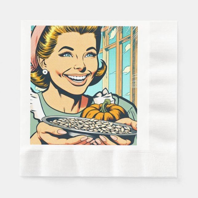 Serviette En Papier Retro Maman tenant Plate d'Halloween Citrouilles s (Devant)