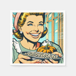 Serviette En Papier Retro Maman tenant Plate d'Halloween Citrouilles s