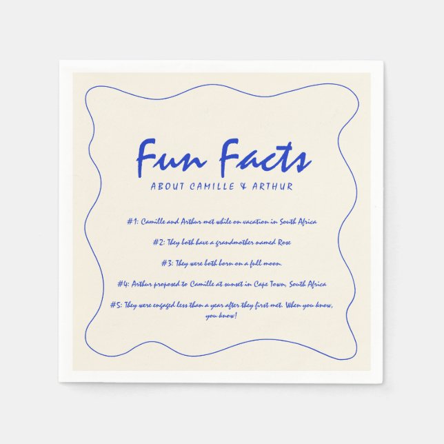 Serviette En Papier Rétro manuscrit Fun Facts Mariage bleu (Devant)