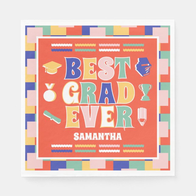 Serviette En Papier Retro Meilleur Grad Jamais Red Graduation Party (Devant)