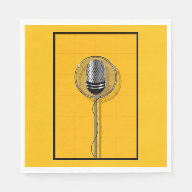 Serviette En Papier Retro Microphone on Bold Yellow (Devant)